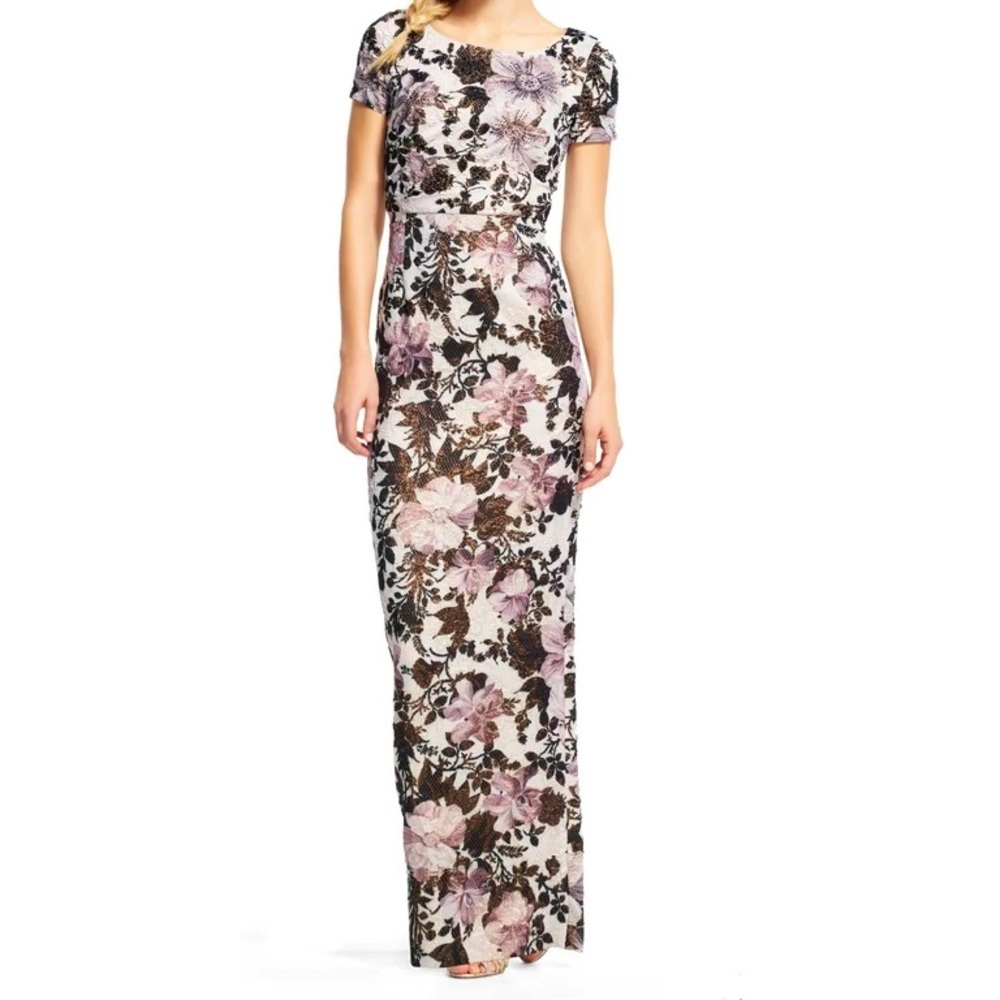 Adrianna Papell NWT LONG MATELASSE COLUMN GOWN